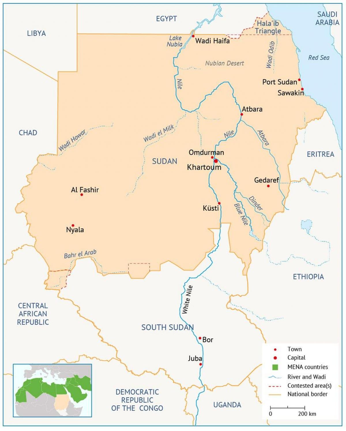 Kort over Sudan-floden