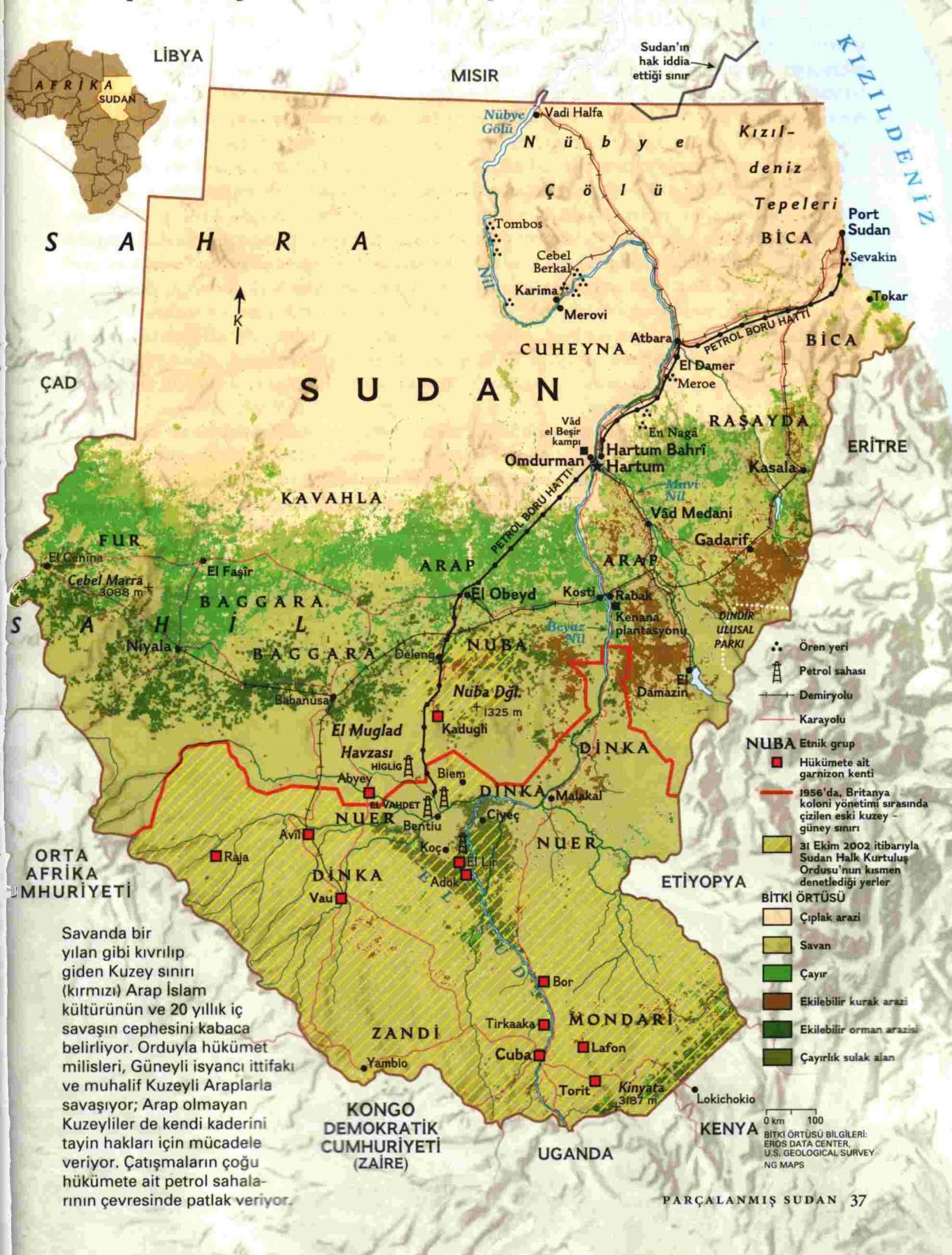 Kort over Sudan geografi
