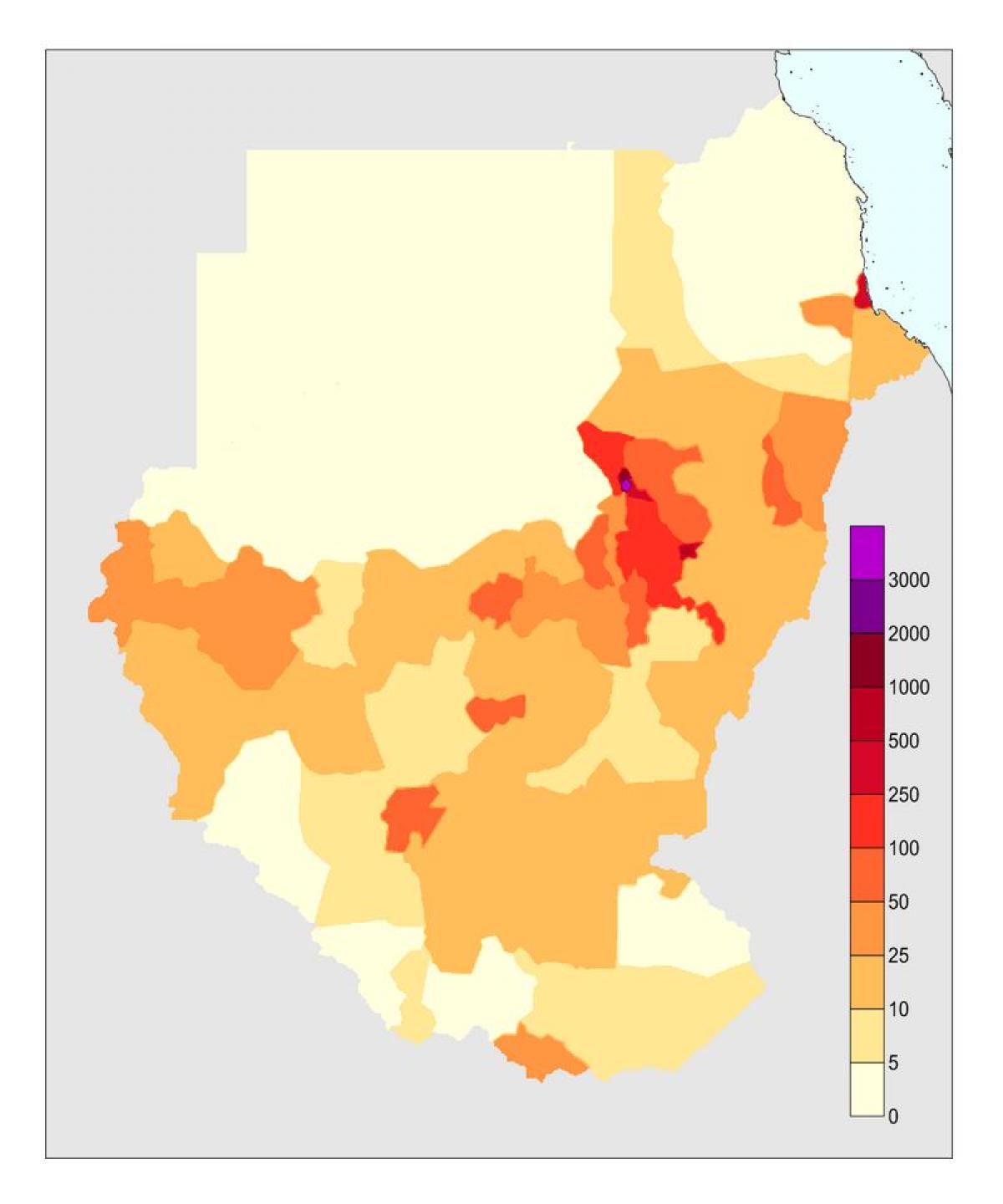 Kort af Sudans befolkning