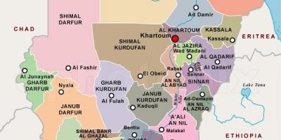 Kort over Sudan regioner